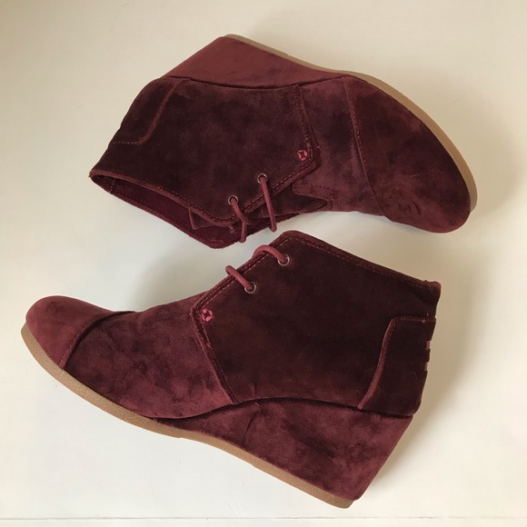Toms Desert Wedge Velvet Maroon Lace Up Booties 9W - Picture 5 of 8